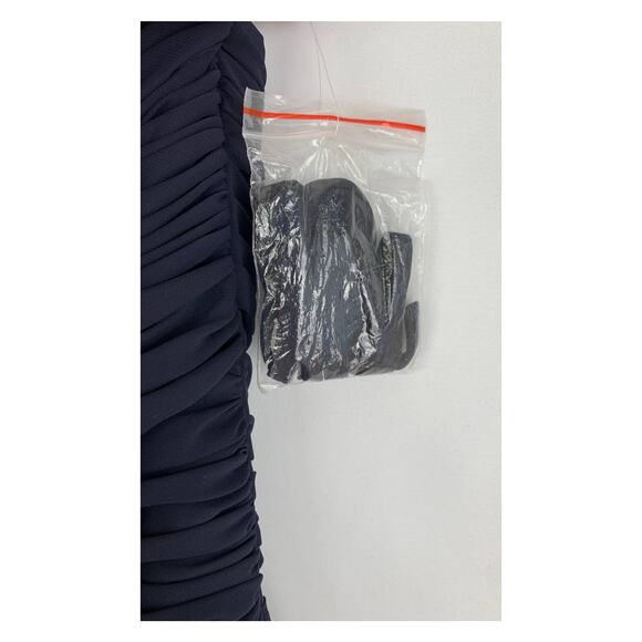 Andrew Adela Formal Evening Dress Womens Size 12/14 Chiffon Rosette Navy Blue - Picture 11 of 14